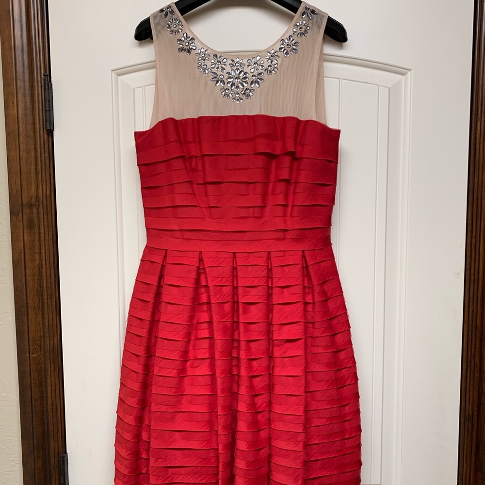 Red BCBGMaxazria Dress with mesh neckline